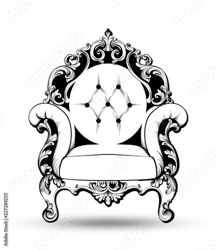 Baroque armchair Vector. French Luxury rich intricate structure. Victorian Ro...