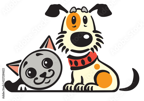 cartoon puppy dog and cat .Vector logo, icon , emblem 