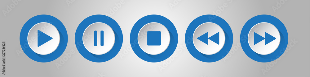 blue, white round music control buttons set blue, white round music control buttons set