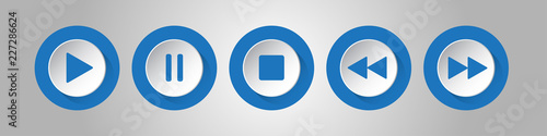 blue, white round music control buttons set