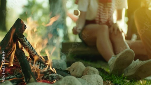 Close up of bonfire in camping on summer holidays
