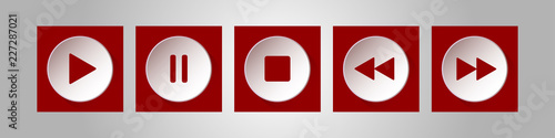 red, white square music control buttons set