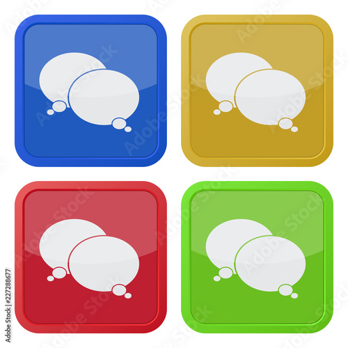 four square color icons, two speech bubbles