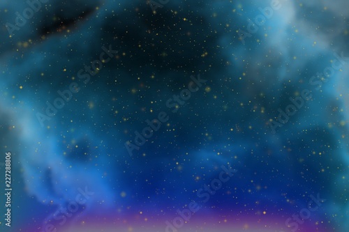 Fototapeta Naklejka Na Ścianę i Meble -  Abstract dynamic fantasy light blue space and stars colorful background with sparks and clouds