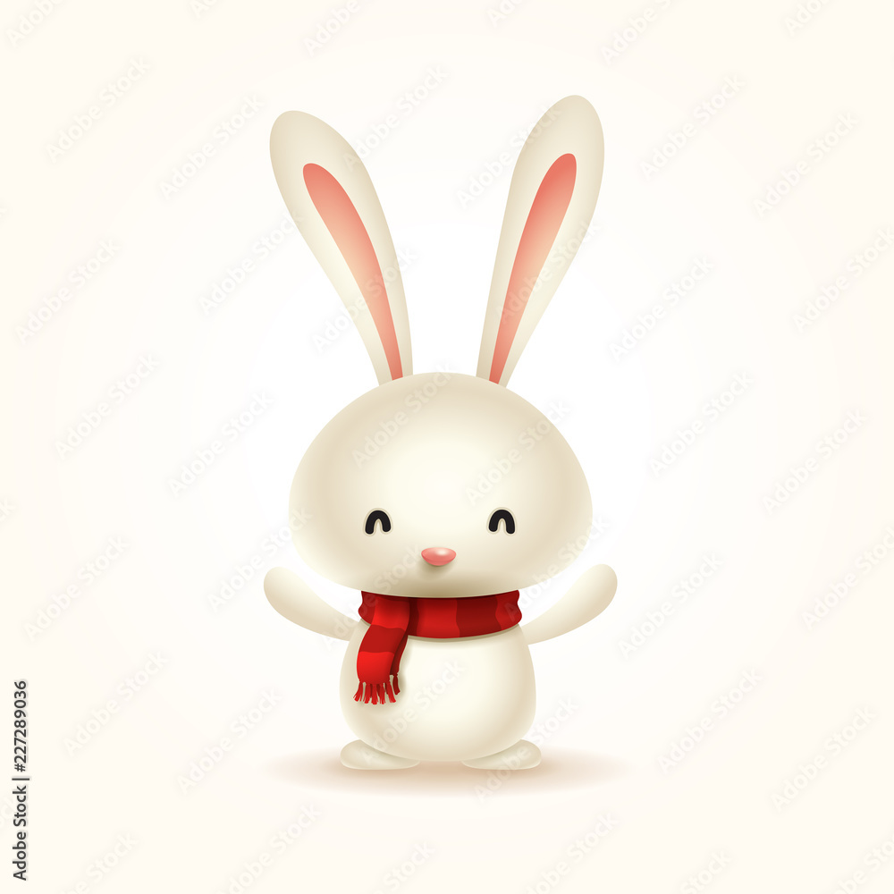 Obraz premium Christmas Cute Little Bunny with Red Scarf.