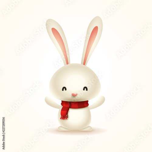 Christmas Cute Little Bunny with Red Scarf.