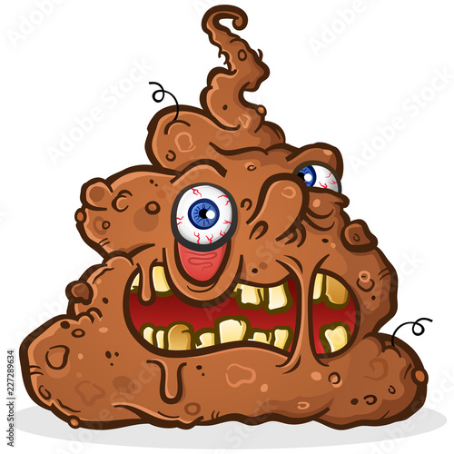 Poop Monster Cartoon Character with a Grotesque Melting Face
