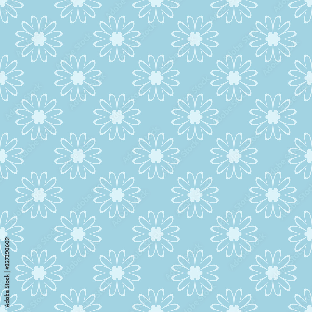 White floral ornament on blue. Seamless pattern White floral ornament on blue. Seamless pattern