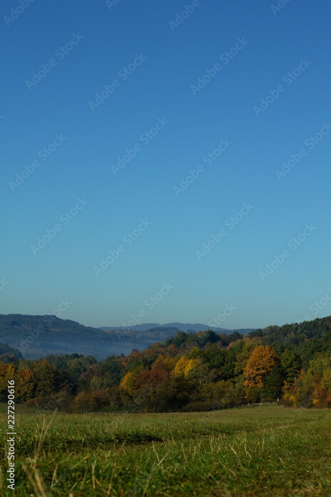 Rural countryside landscape of autumn and summer country.