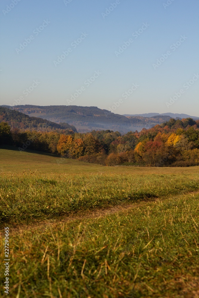 Rural countryside landscape of autumn and summer country.