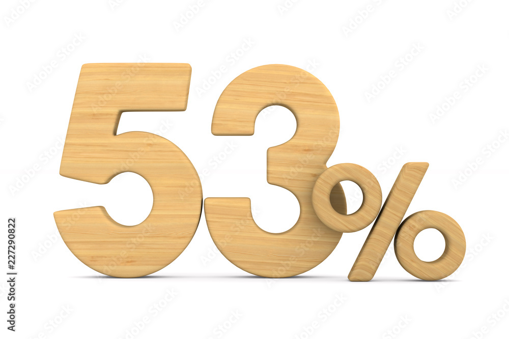 fifty three percent on white background. Isolated 3D illustration fifty three percent on white background. Isolated 3D illustration