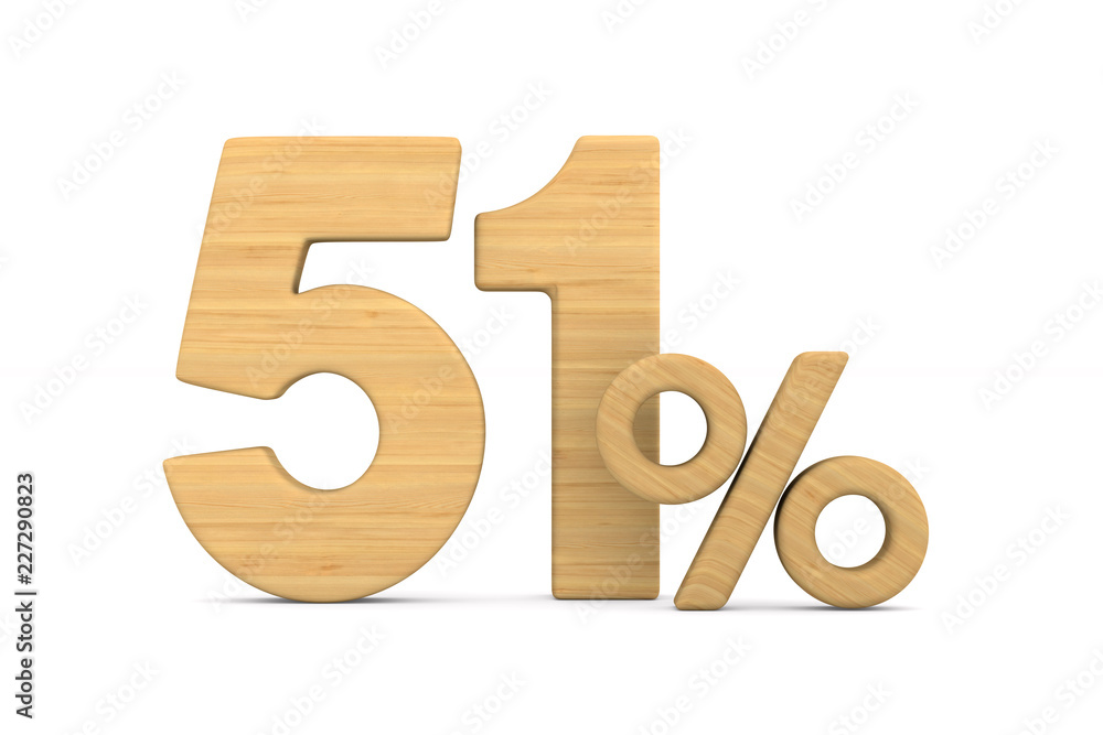 fifty one percent on white background. Isolated 3D illustration fifty one percent on white background. Isolated 3D illustration