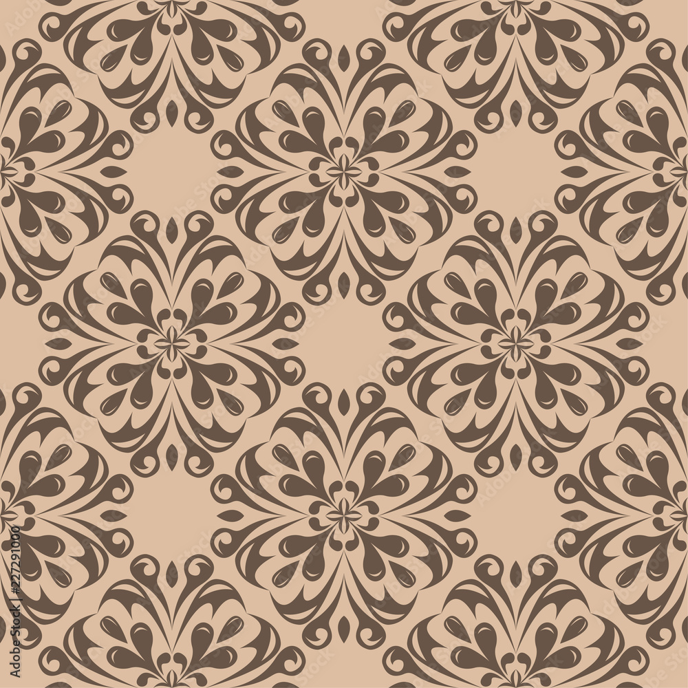 Brown floral seamless design on beige background Brown floral seamless design on beige background