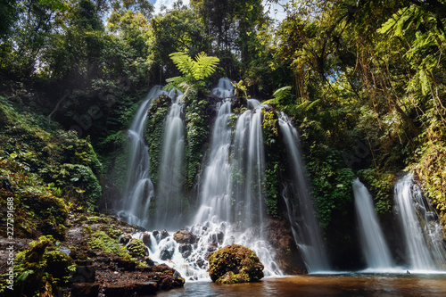 Banyu Wana Amertha Hidden Spray Waterfall  Bali Indonesia.