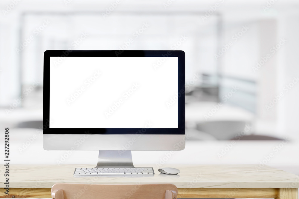 Mockup blank screen desktop computer on table Mockup blank screen desktop computer on table