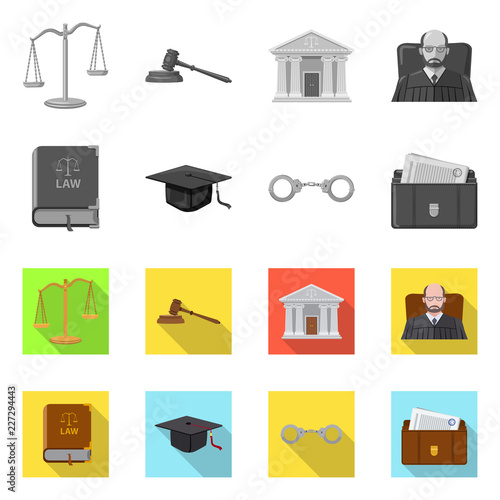 Vector design of law and lawyer icon. Collection of law and justice stock vector illustration.