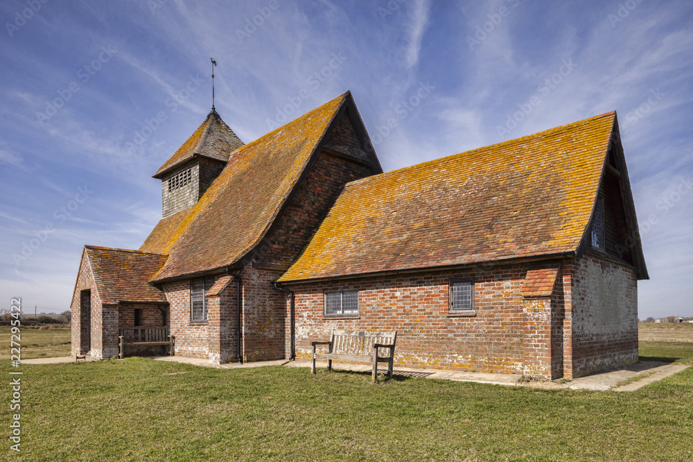 The 18th century Church of St Thomas A Becket at Fairfield, Romney Marsh, Kent, England, still in use today