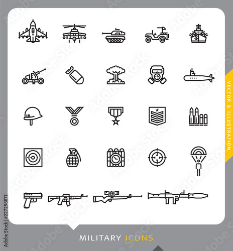 Military line icons set, Vector and Illustration