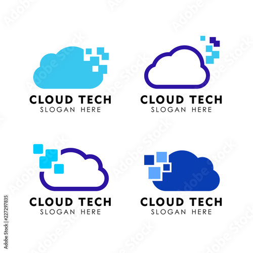 data cloud vector logo design. pixel cloud logo