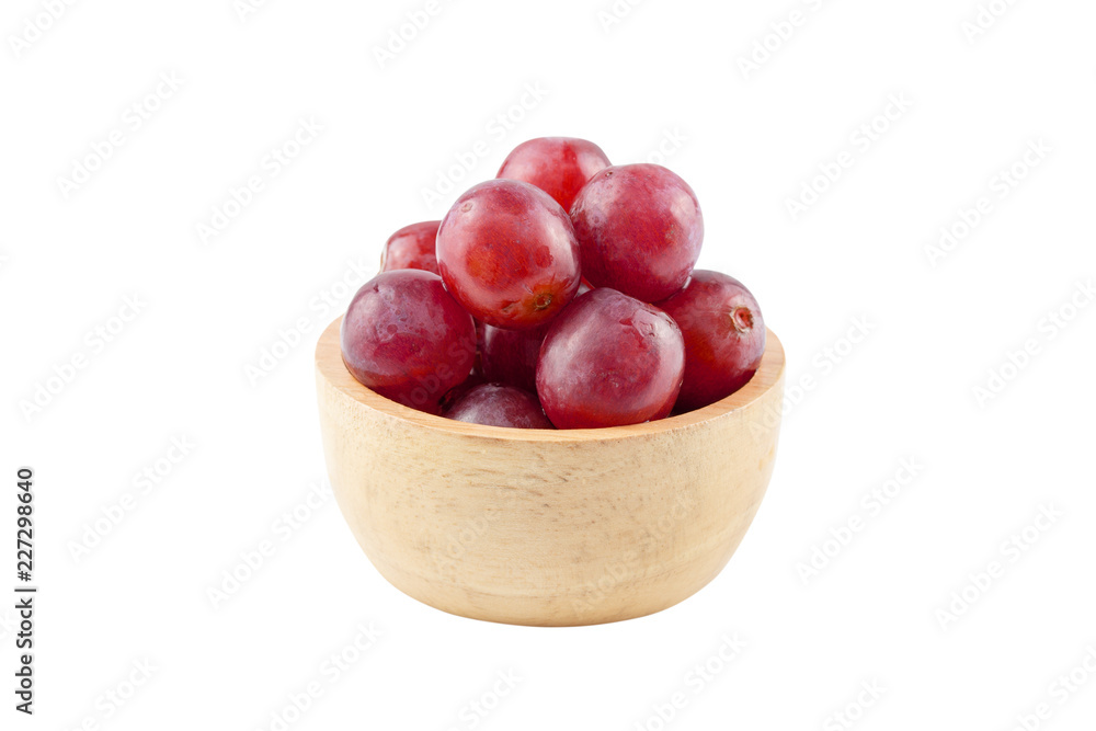 Ripe red grapes in bowl isolated on white background - clipping paths Ripe red grapes in bowl isolated on white background - clipping paths