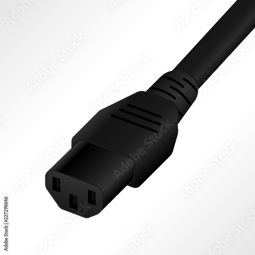 Realistic computer power cord cable vector illustration.