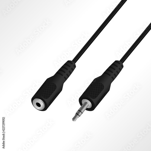 Realistic audio (mini 3.5 mm extension) cable vector illustration.
