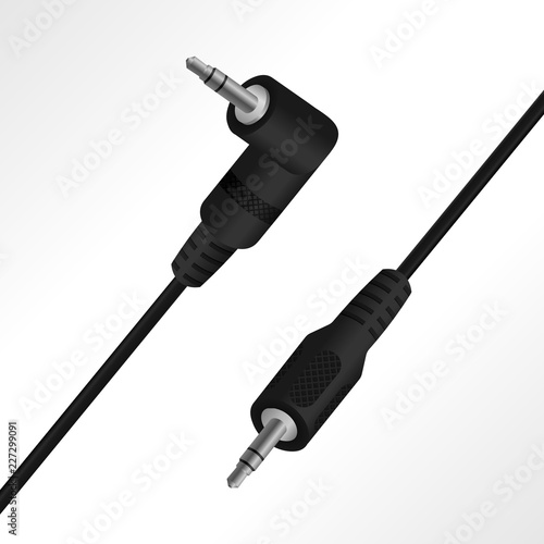 Realistic audio (mini 3.5 mm straight jack and L jack) cable vector illustration.