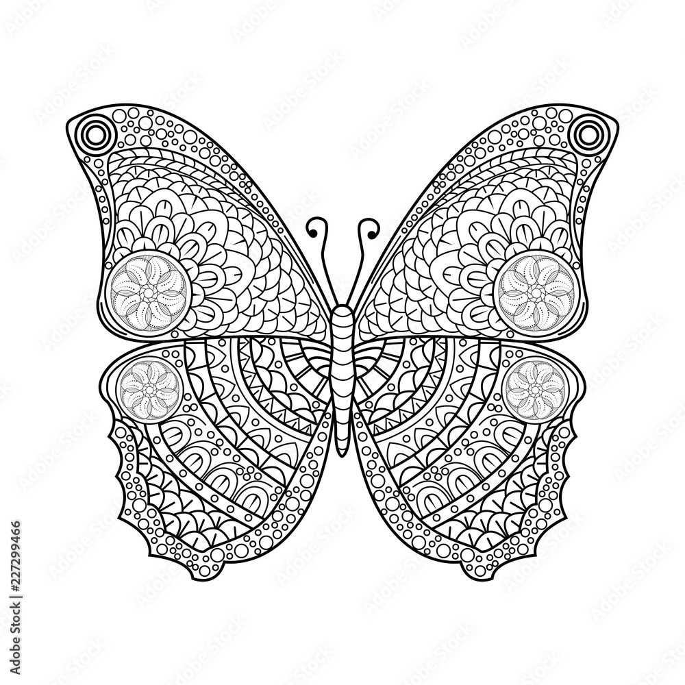 Vettoriale Stock Vector illustration of a mandala butterfly for coloring  book, farfalla mandala da colorare per adulti