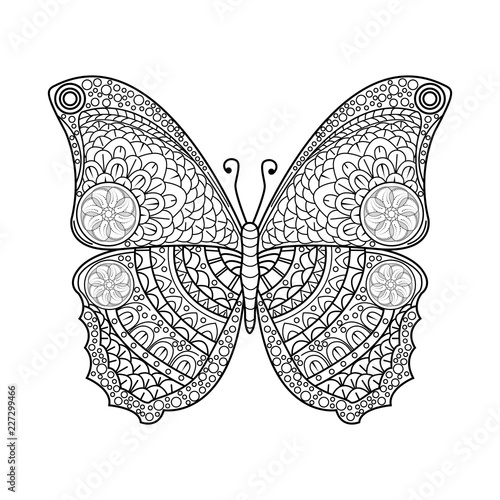 Vector illustration of a mandala butterfly for coloring book, farfalla mandala da colorare per adulti