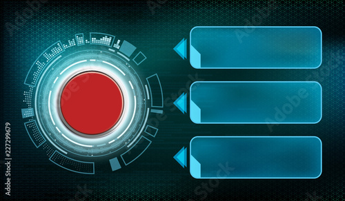 Red futuristic switch button with frame infographics. Technology