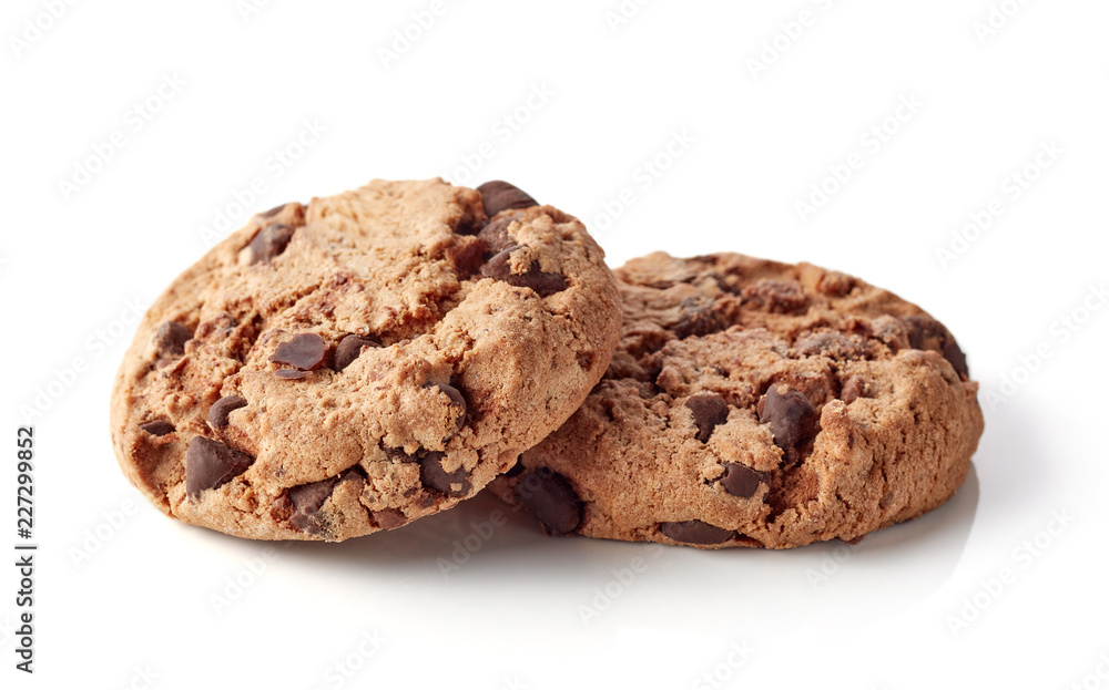 Fresh chocolate chip cookies isolated on white
