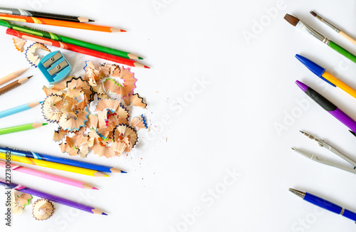 Back to school concept - school office supplies on white background