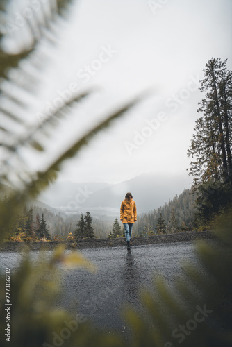 Model walking on the road