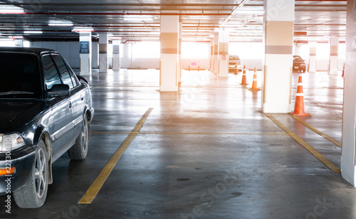 Empty car paking at shopping mall. photo