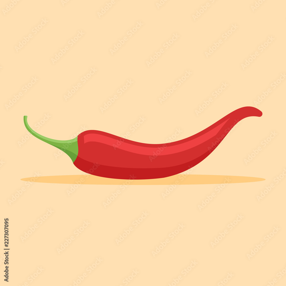 Red chilli pepper flat style icon on orange background. Vector illustration. Red chilli pepper flat style icon on orange background. Vector illustration.