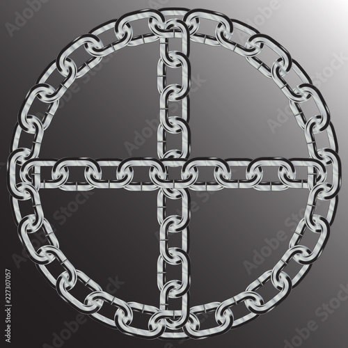 Celtic cross made of metal chains. isolated on black background
