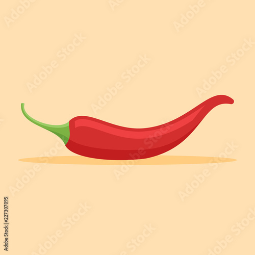 Red chilli pepper flat style icon on orange background. Vector illustration.