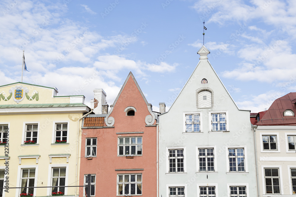 Facades of the houses on the town hall square. Old city, Tallinn, Estonia Facades of the houses on the town hall square. Old city, Tallinn, Estonia