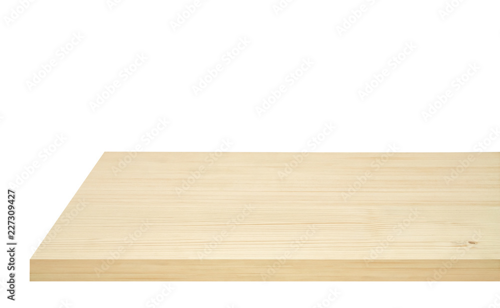 Empty maple table corner on white background including clipping path Empty maple table corner on white background including clipping path