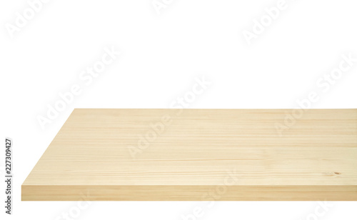 Empty maple table corner on white background including clipping path 