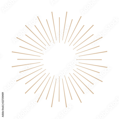 Vintage sunburst design element gold color on white background.