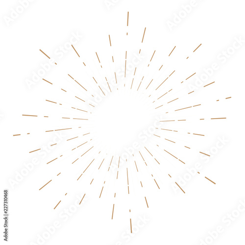 Vintage sunburst design element gold color on white background.