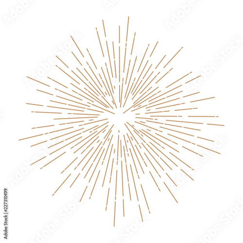 Vintage sunburst design element gold color on white background.