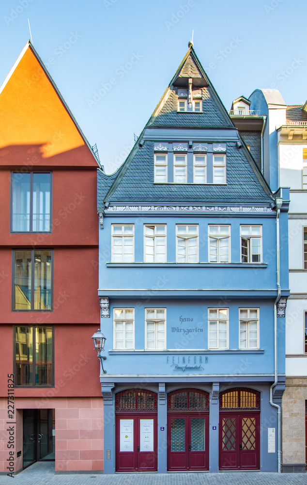 Colorful narrow blue town house in New Altstadt