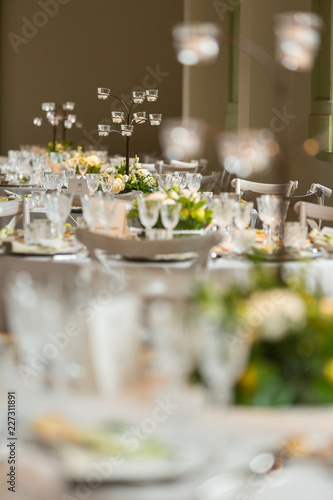 Formal dinner table setting with appetizers