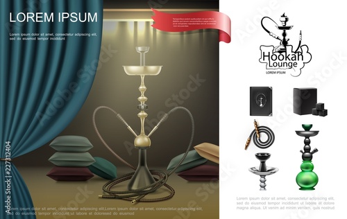 Realistic Hookah Lounge Composition