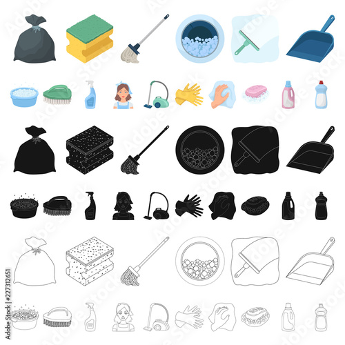Cleaning and maid cartoon icons in set collection for design. Equipment for cleaning vector symbol stock web illustration.