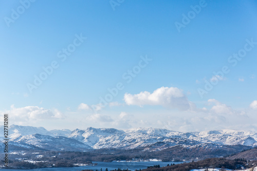 Snowy Mountain Skyline. Lake District, Orrest head, Cumbria UK.