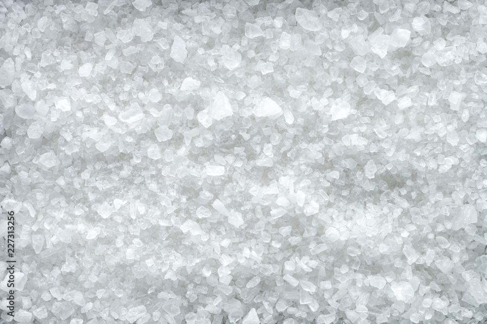 Large White Sea Salt. Close Up. Macro. Top View.