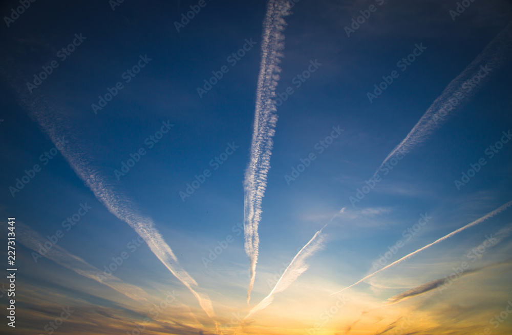 Beautiful evening blue sky with white clouds. Sunset. Beautiful evening blue sky with white clouds. Sunset.